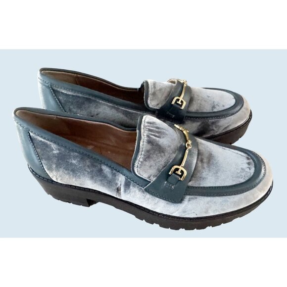 SAM EDELMAN Tully Velvet Lug Sole Loafer Blue Grey Size 7 - Picture 4 of 8